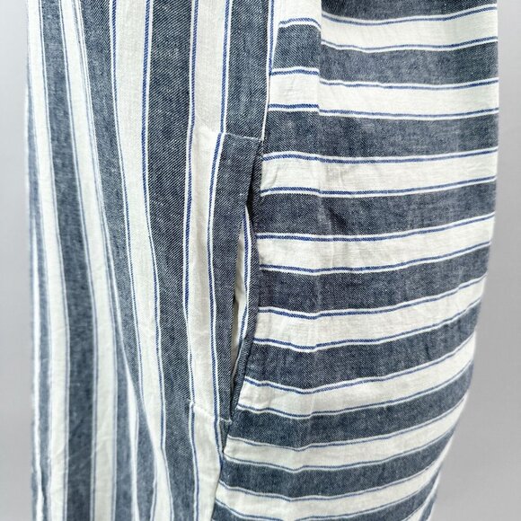 Madewell Stripe Play Button Back Dress Linen Cotton Transatlantic Blue Women M - Picture 8 of 16